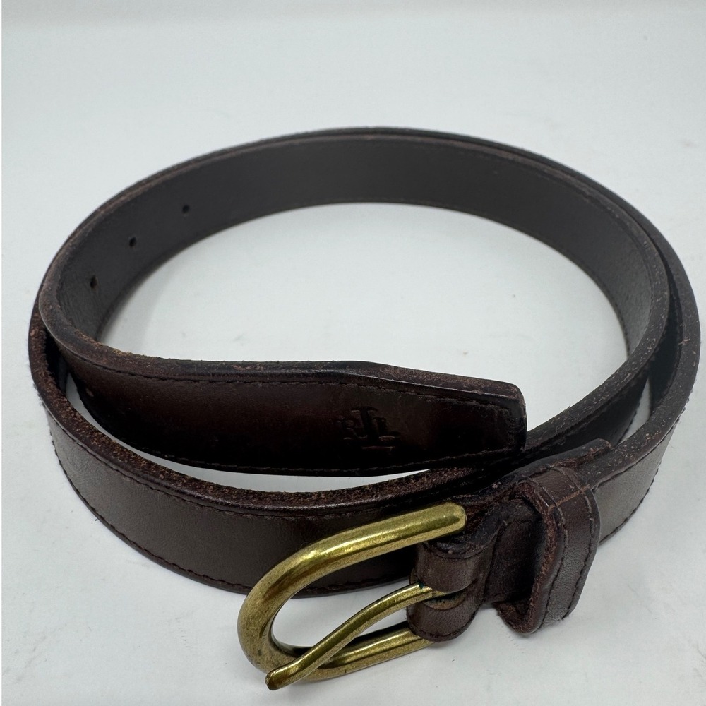 Ralph Lauren‎ Kids Dark Brown Leather Belt Gold Buckle 38 9108005-210 Uniform